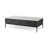 31" Black Glass And Faux Marble Coffee Table