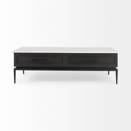 31" Black Glass And Faux Marble Coffee Table