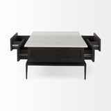 31" Black Glass And Faux Marble Coffee Table