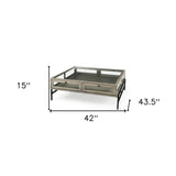 42" Gray And Black Glass And Metal Square Coffee Table With Shelf