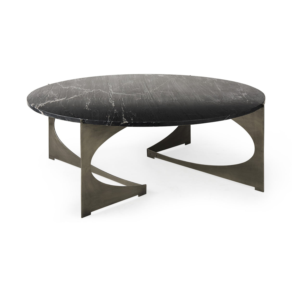 48" Black And Gold Genuine Marble And Iron Round Coffee Table