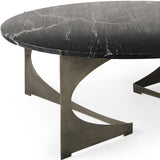 48" Black And Gold Genuine Marble And Iron Round Coffee Table