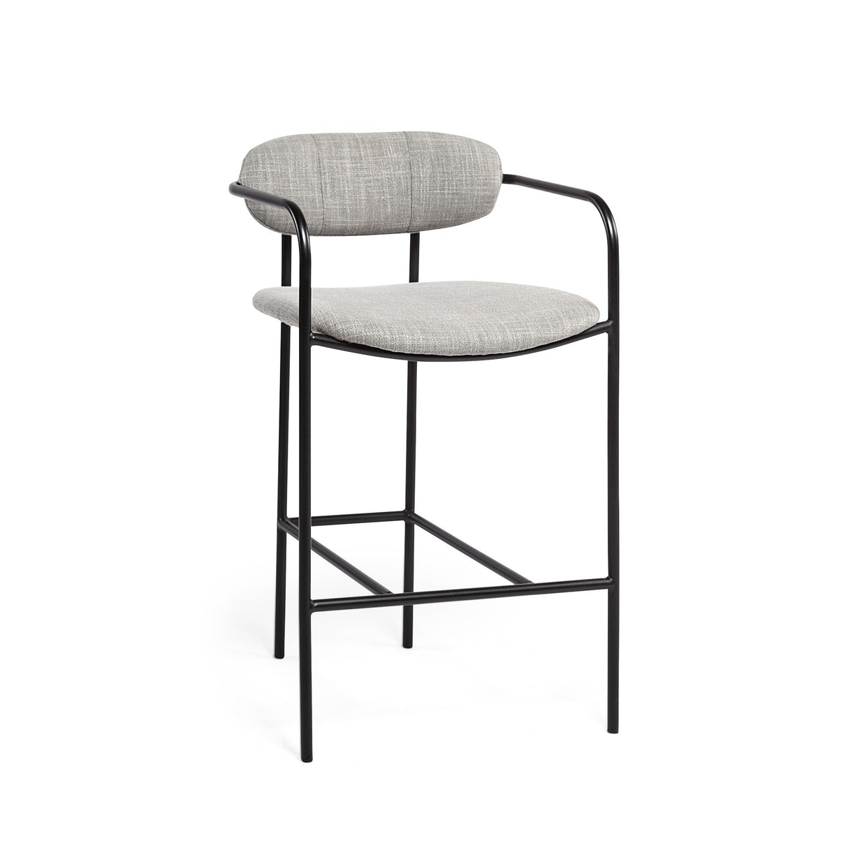 27" Gray And Black Upholstered And Metal Counter Height Bar Chair