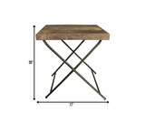 30" Charcoal And Wood Brown Solid Wood End Table