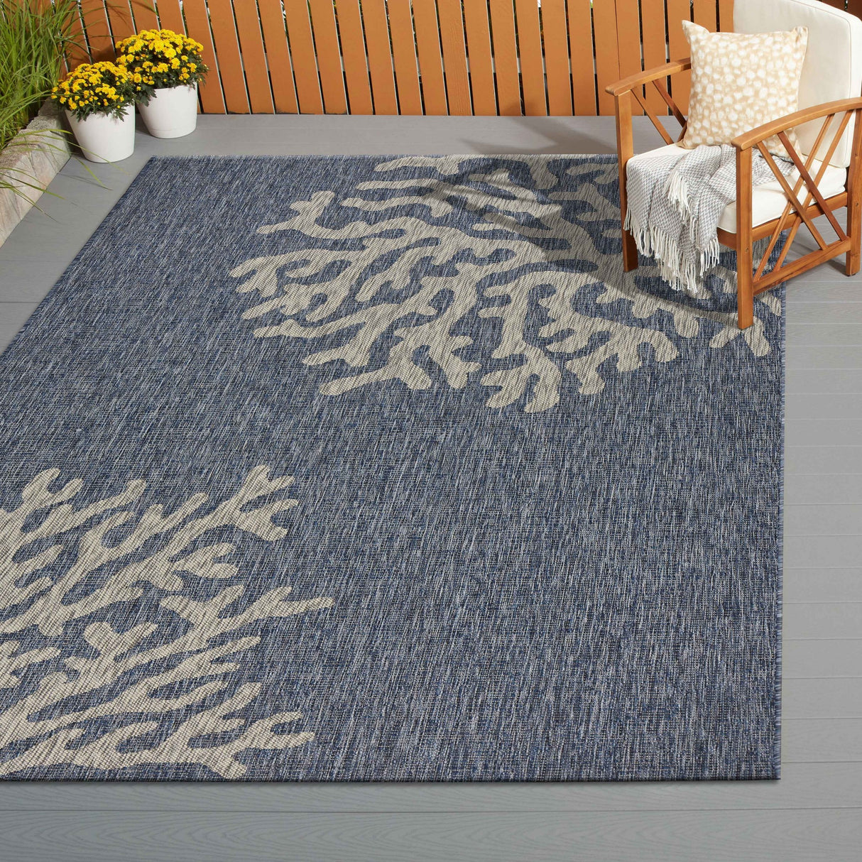 5' X 7' Blue And Gray Indoor Outdoor Area Rug