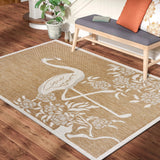 5' X 7' Beige Floral Indoor Outdoor Area Rug