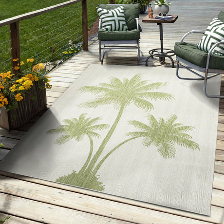 5' X 7' Beige Floral Indoor Outdoor Area Rug