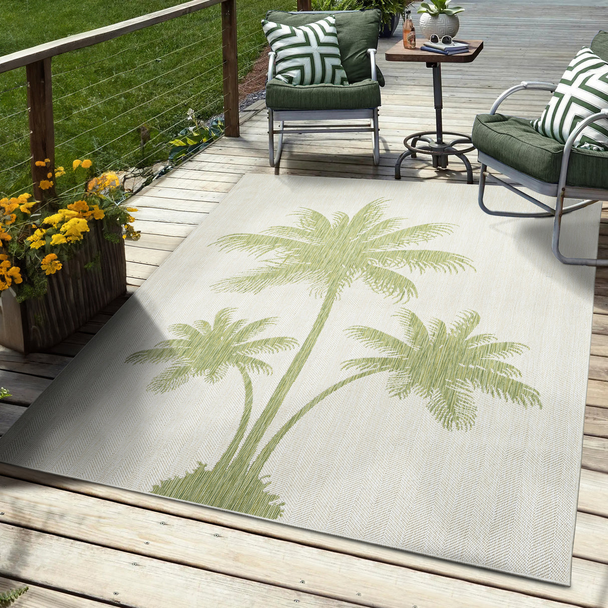 5' X 7' Beige Floral Indoor Outdoor Area Rug