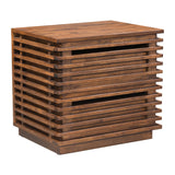 22" Walnut Solid Wood Modern Slat Design End Table with Drawers