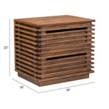 22" Walnut Solid Wood Modern Slat Design End Table with Drawers