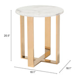 21" Gold And White Stone Round End Table