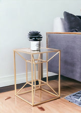 23" Gold And Clear Glass Square End Table