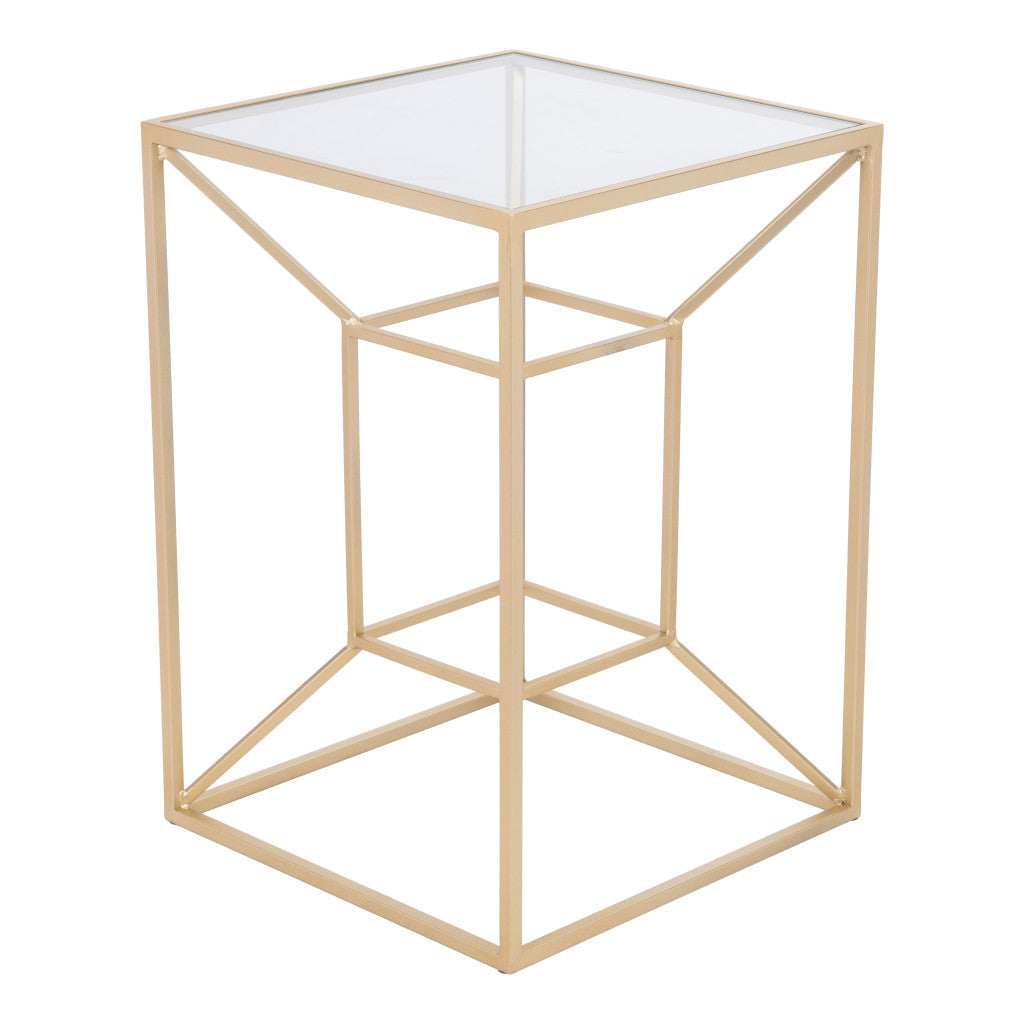 23" Gold And Clear Glass Square End Table