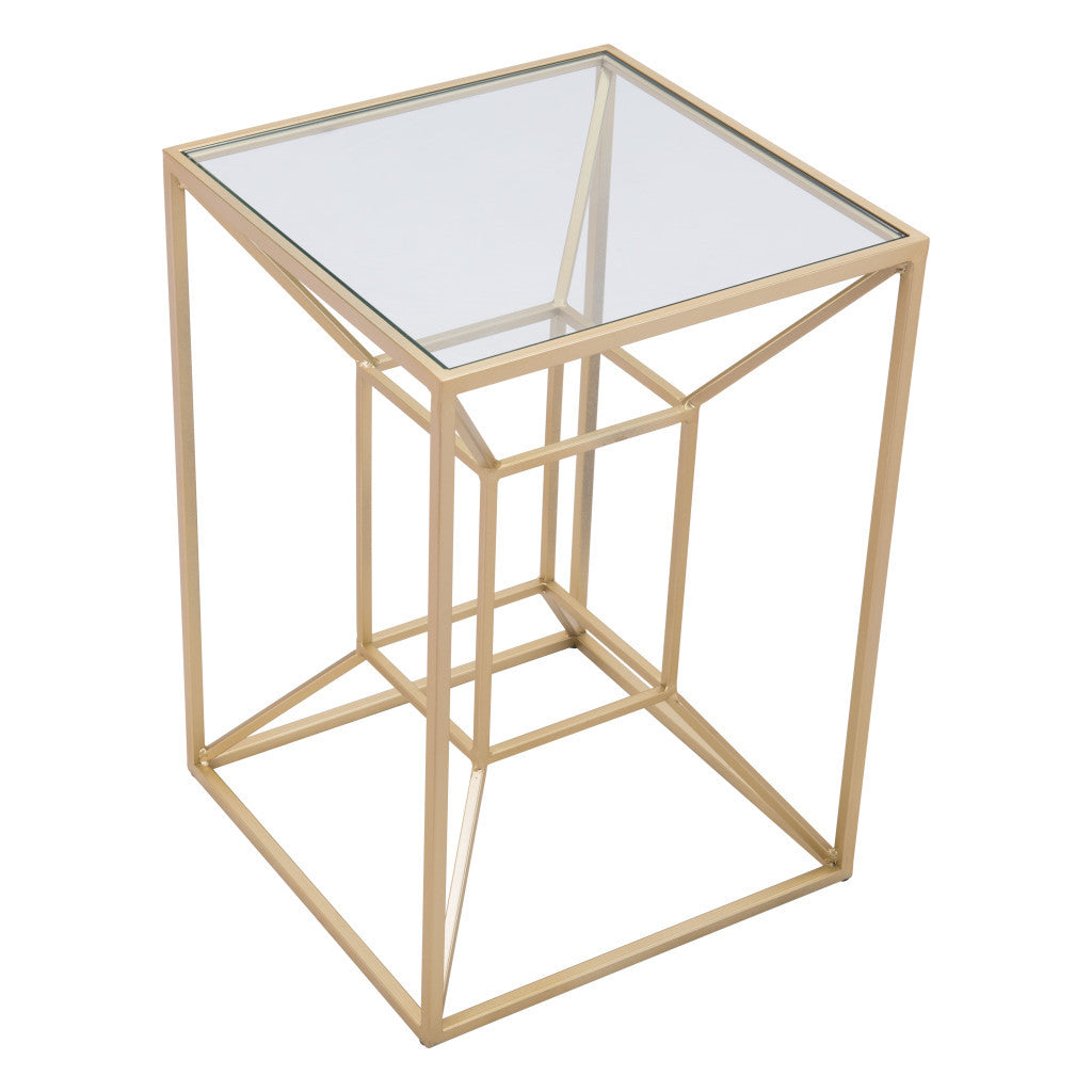 23" Gold And Clear Glass Square End Table