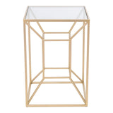 23" Gold And Clear Glass Square End Table