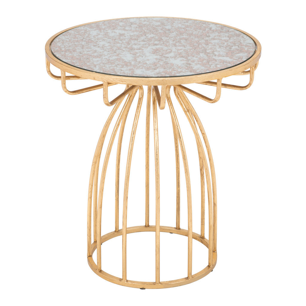 22" Gold And Brown Steel Round End Table