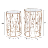 Set of Two Leaf Gold and Glass Side Tables