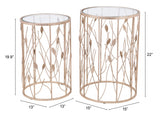 Set of Two Leaf Gold and Glass Side Tables