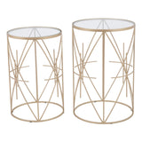 Set of Two Geometric Gold and Glass Side Tables