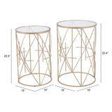 Set of Two Geometric Gold and Glass Side Tables