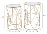 Set of Two Geometric Gold and Glass Side Tables