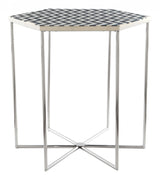 21" Silver And Black And White Stone Hexagon End Table