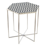 21" Silver And Black And White Stone Hexagon End Table