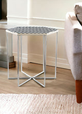 21" Silver And Black And White Stone Hexagon End Table