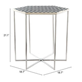 21" Silver And Black And White Stone Hexagon End Table