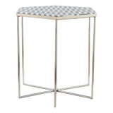 21" Silver And Black And White Stone Hexagon End Table