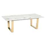 47" White And Gold Faux Marble And Steel Coffee Table