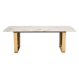 47" White And Gold Faux Marble And Steel Coffee Table