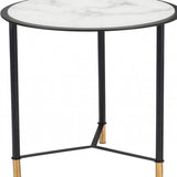 Set of Two 32" White And Black Glass And Steel Round Nested Coffee Tables