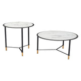 Set of Two 32" White And Black Glass And Steel Round Nested Coffee Tables