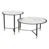 Set of Two 32" White And Black Glass And Steel Round Nested Coffee Tables