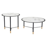 Set of Two 32" White And Black Glass And Steel Round Nested Coffee Tables