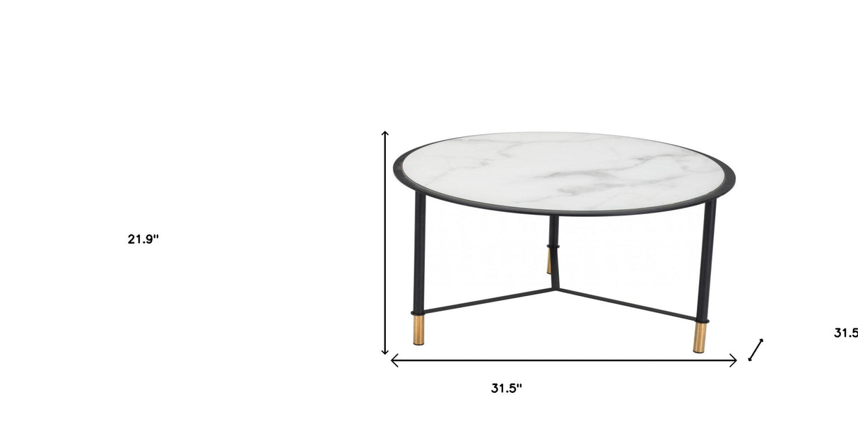 Set of Two 32" White And Black Glass And Steel Round Nested Coffee Tables