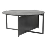 36" Gray And Black Genuine Marble And Steel Round Coffee Table