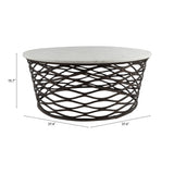 36" White And Antiqued Bronze Genuine Marble And Aluminum Round Coffee Table