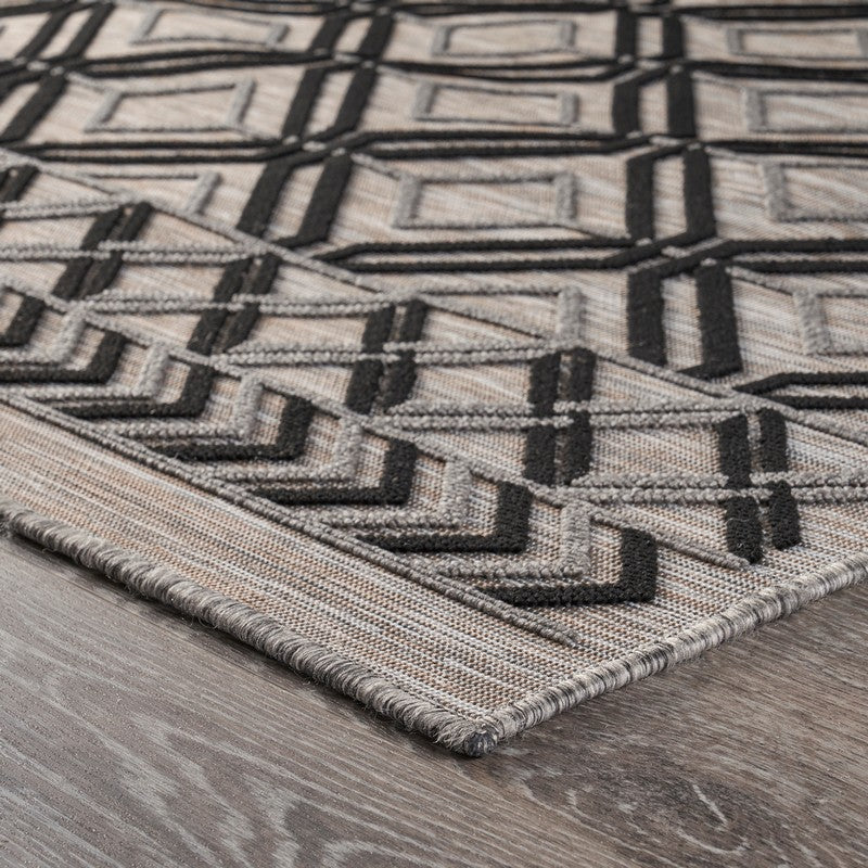 8' X 10' Black And Tan Indoor Outdoor Area Rug