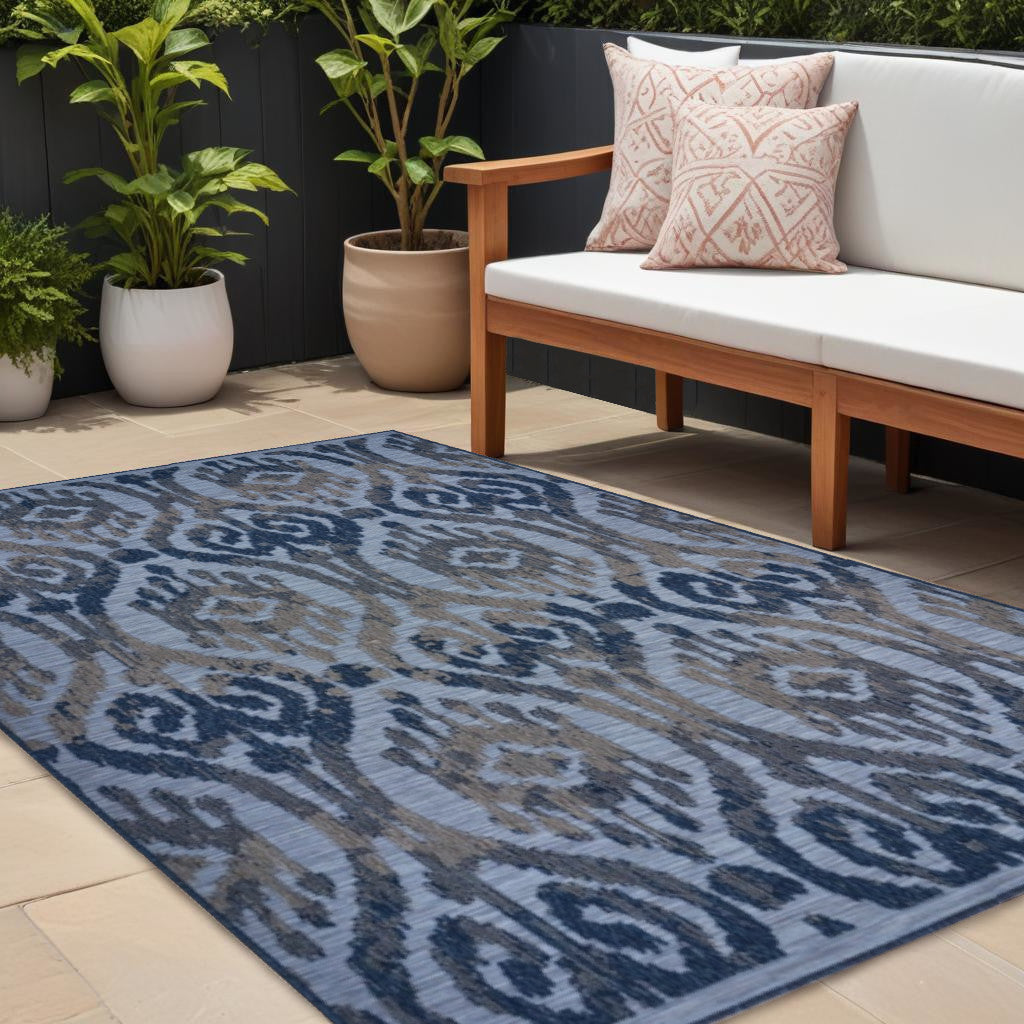 5' X 7' Blue And Yellow Indoor Outdoor Area Rug