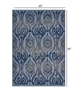 5' X 7' Blue And Yellow Indoor Outdoor Area Rug