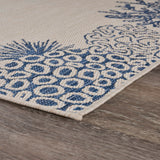 5' X 7' Beige and Blue Coral Stain Resistant Indoor Outdoor Area Rug