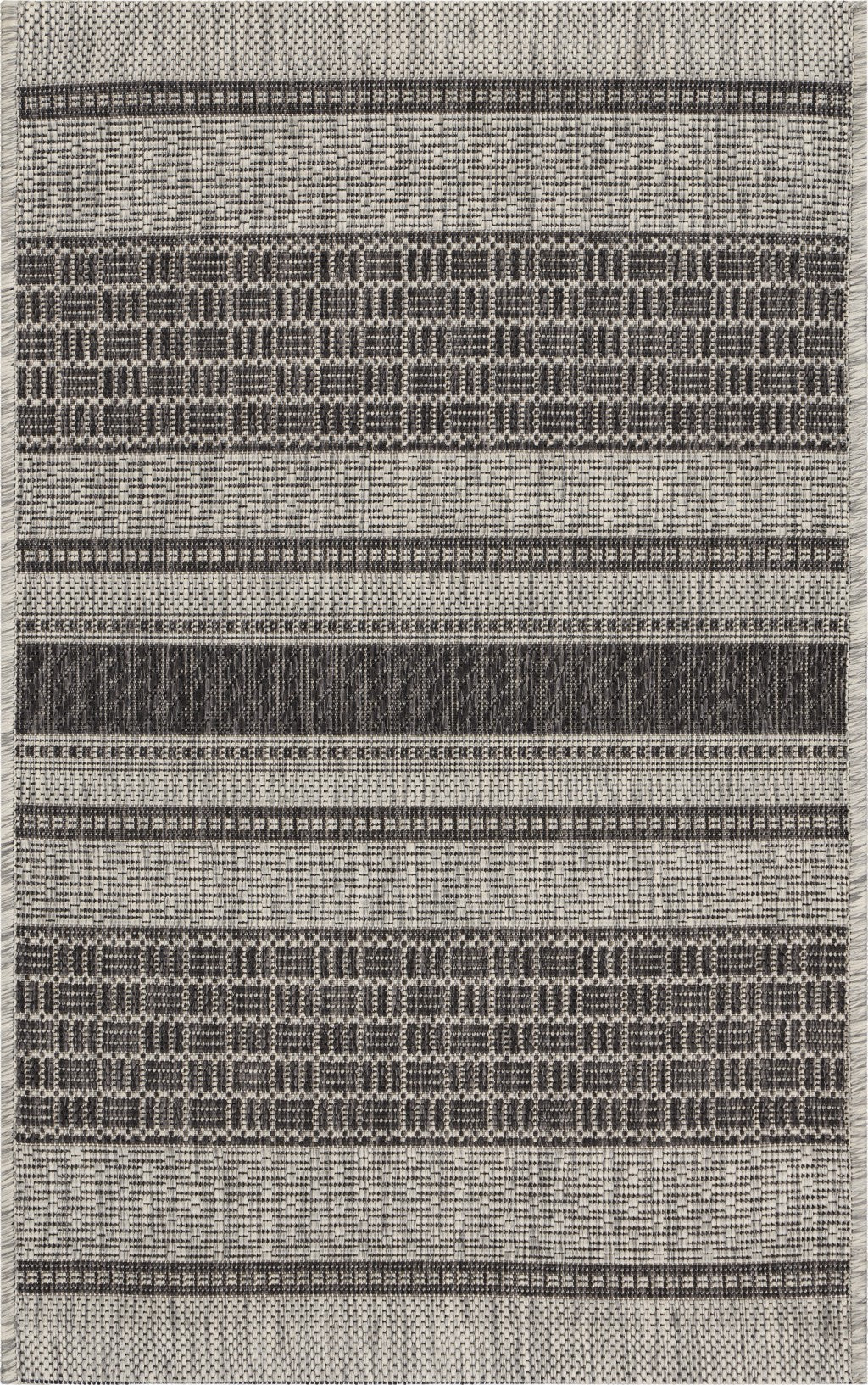 5' X 8' Gray And Black Indoor Outdoor Area Rug