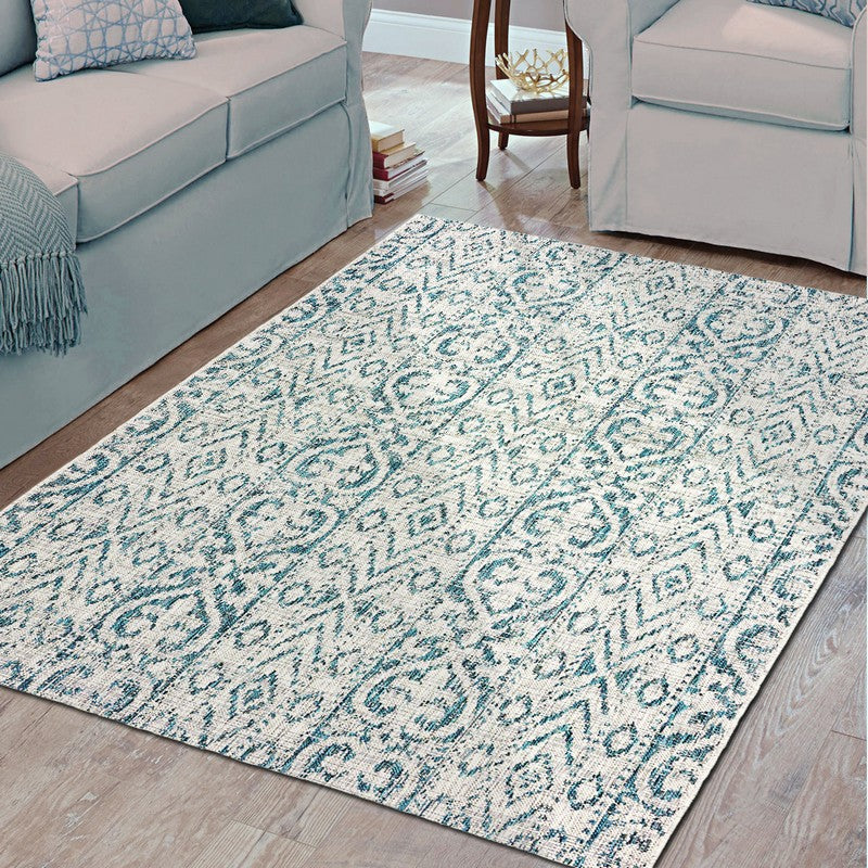 5' X 8' Blue And Gray Indoor Outdoor Area Rug