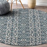 8' X 8' Blue And Gray Indoor Outdoor Area Rug