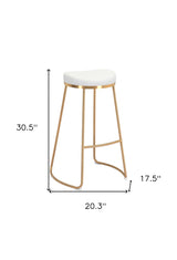 Set of Two 31" White And Gold Steel Backless Bar Height Bar Chairs