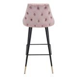 30" Pink And Black Velvet And Steel Bar Height Bar Chair