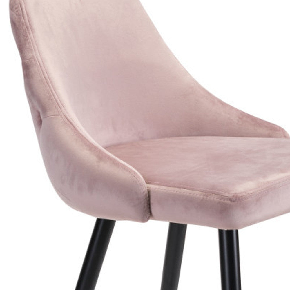 30" Pink And Black Velvet And Steel Bar Height Bar Chair