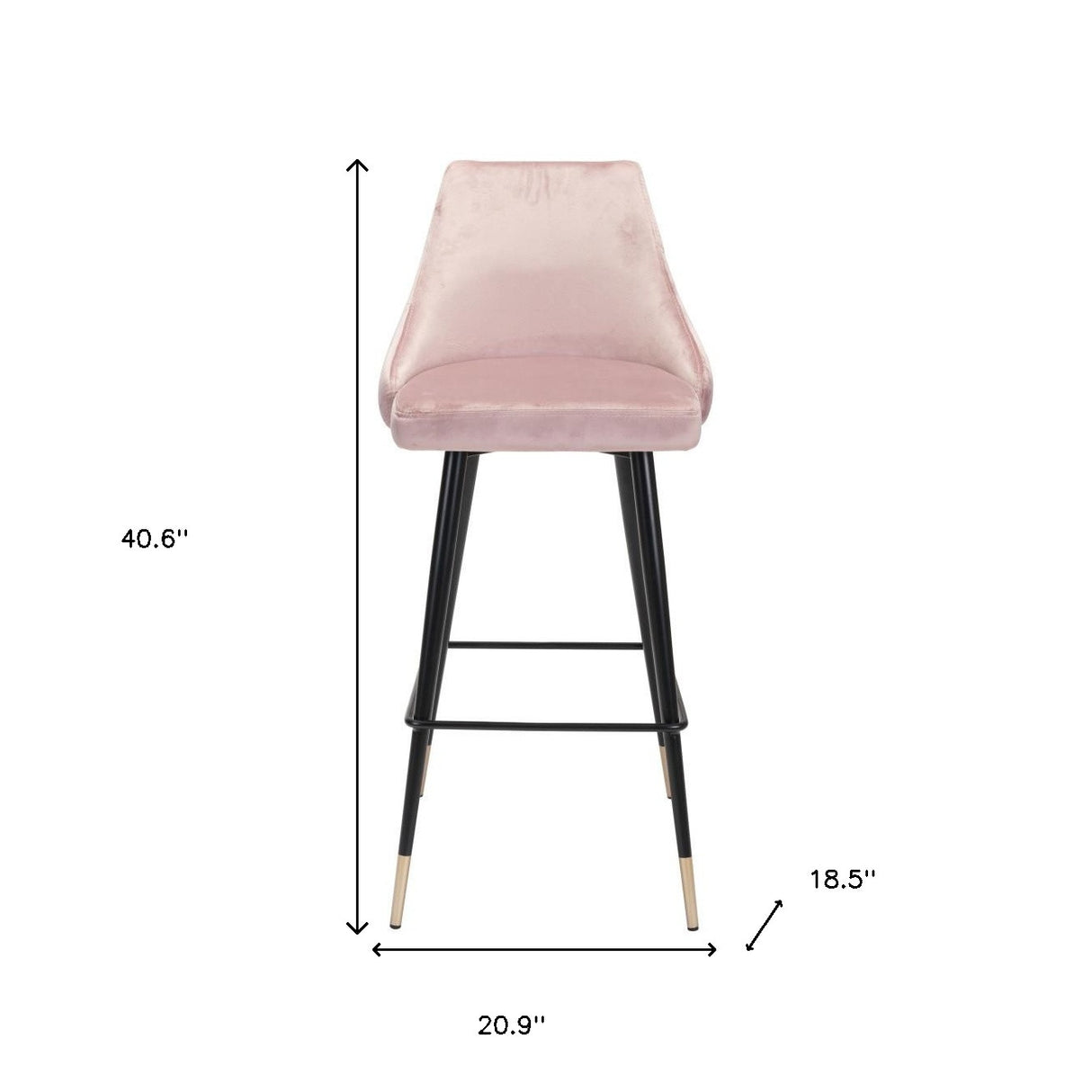 30" Pink And Black Velvet And Steel Bar Height Bar Chair